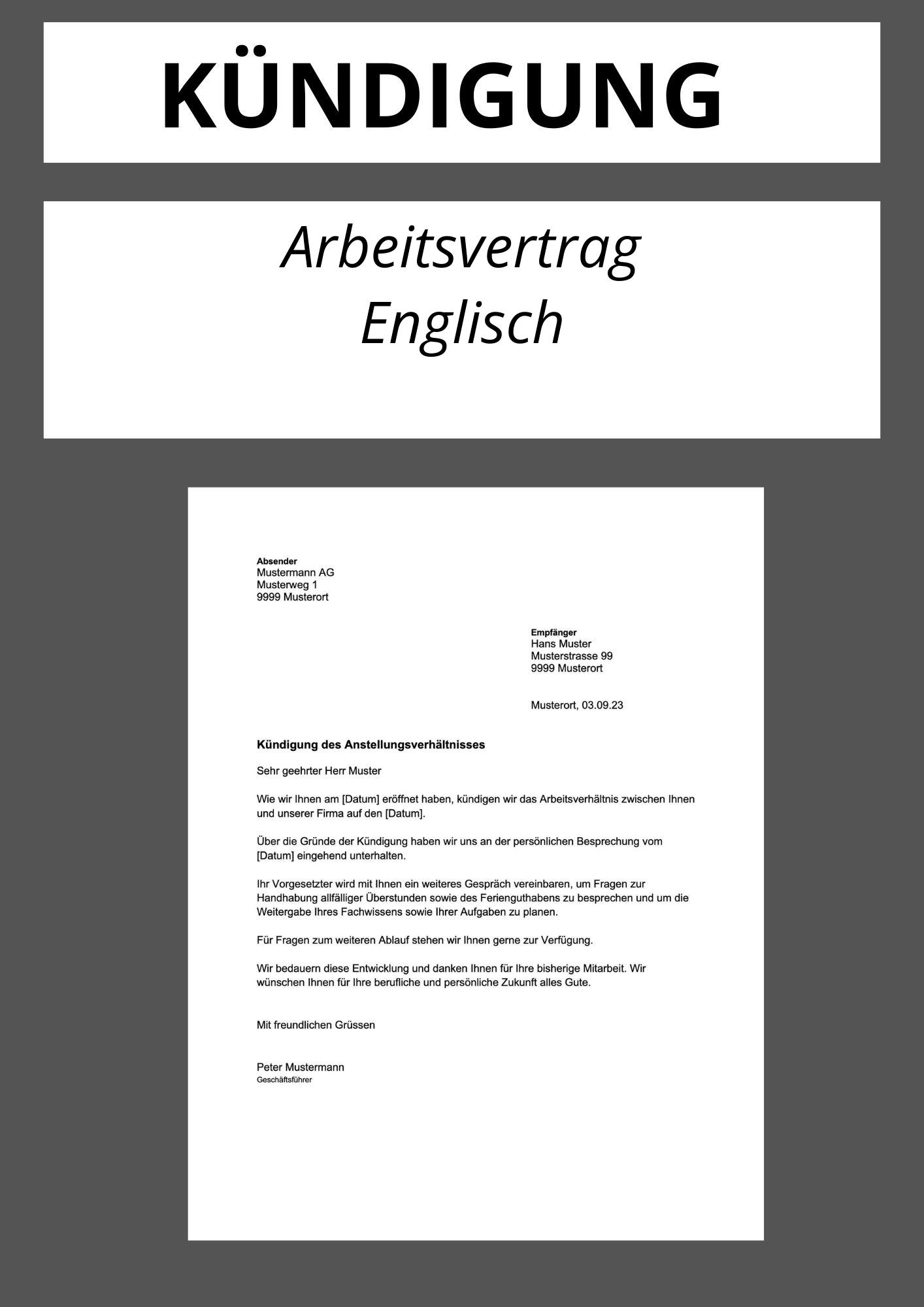 Kündigung Arbeitsvertrag Englisch