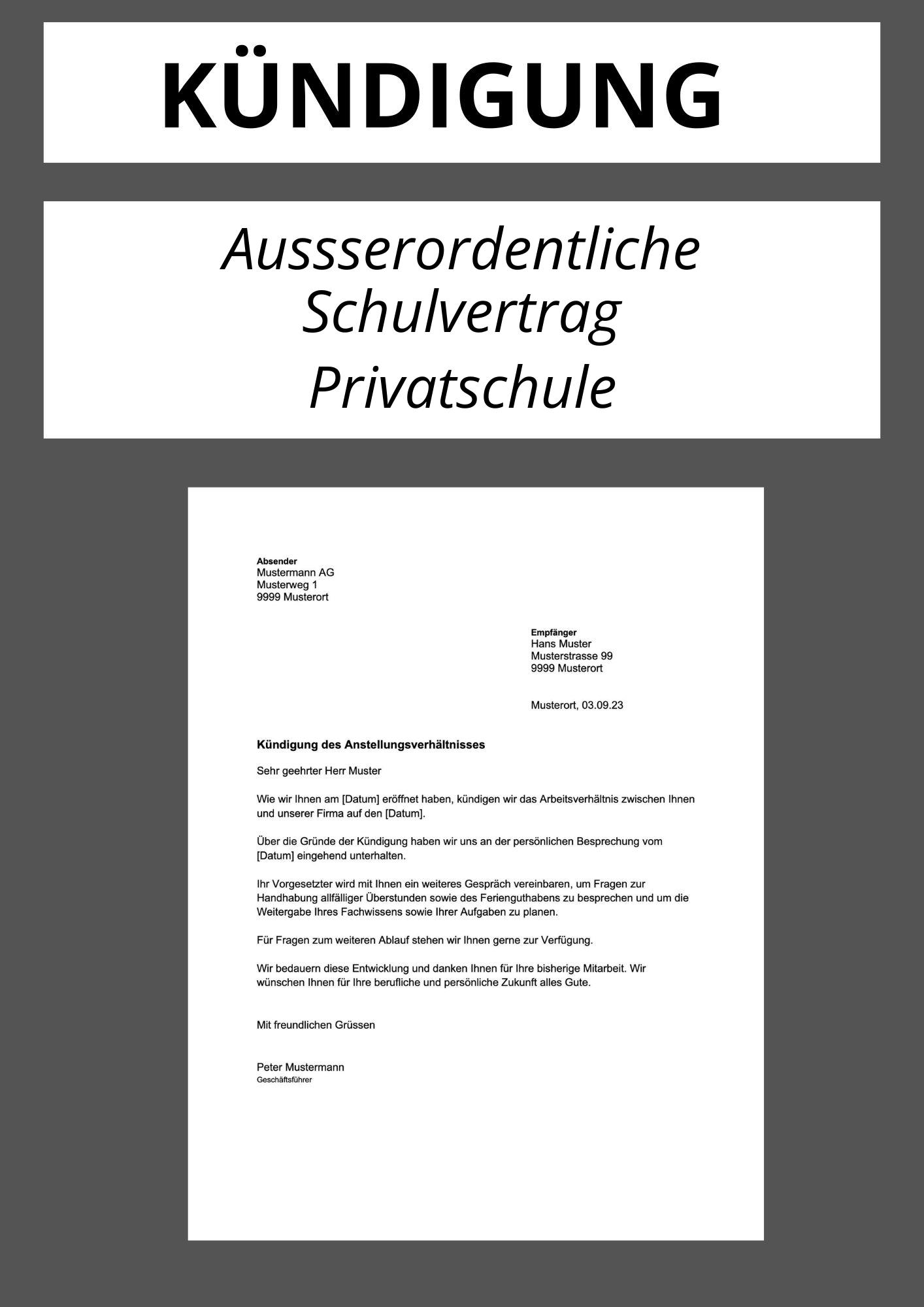 Außerordentliche Kündigung Schulvertrag Privatschule