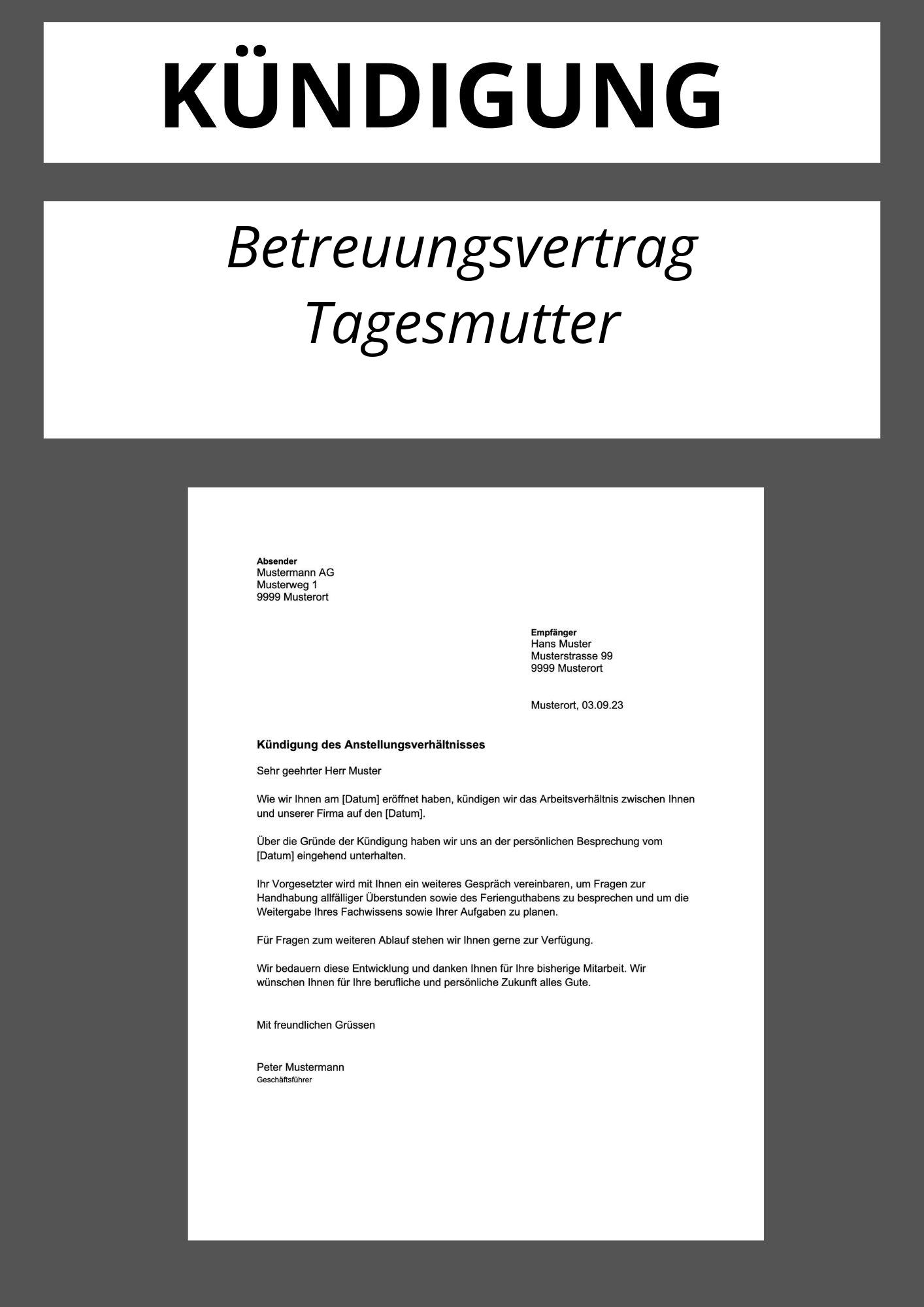 Kündigung Betreuungsvertrag Tagesmutter