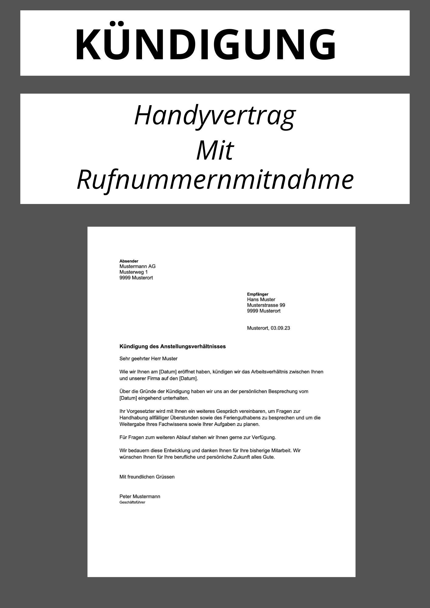 Kündigung Handyvertrag Mit Rufnummernmitnahme